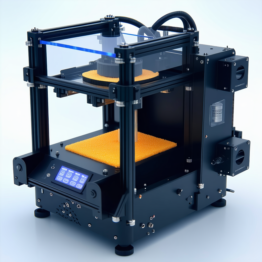 A 3d Printer Is Shown In The Image, With Its Blue And Yellow Plastic Parts