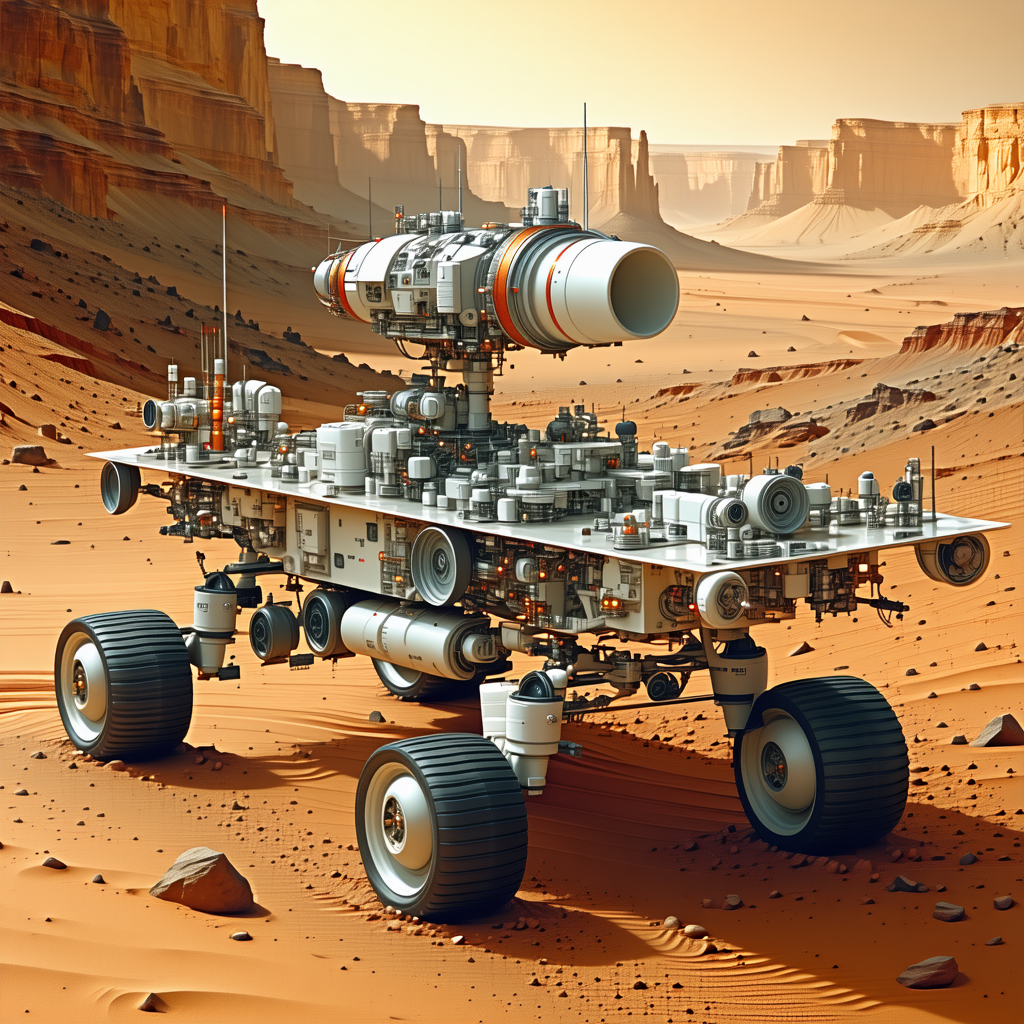A Large, Futuristic Vehicle Is Parked On A Rocky