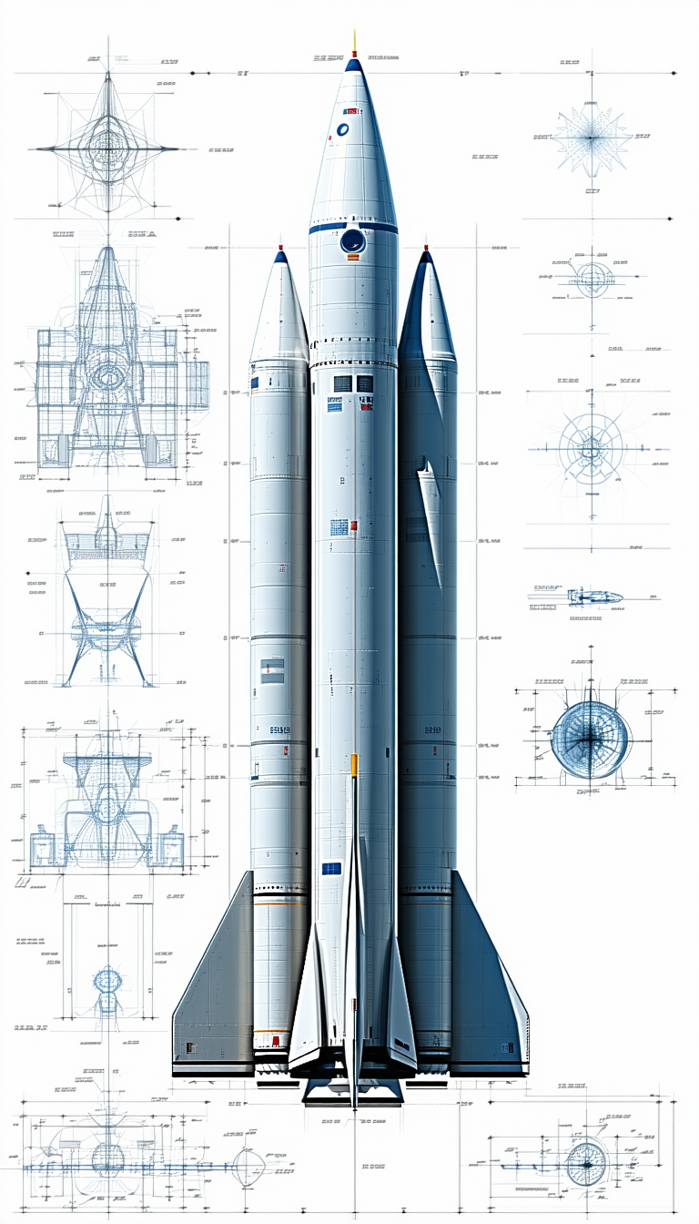 A White Rocket Ship Is Shown In A Drawing, With A Blue Circle In The Middle