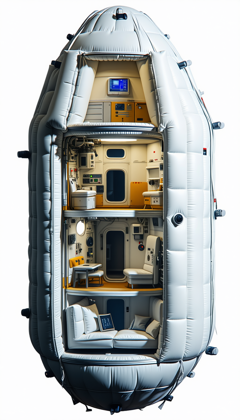 A Large White Inflatable Spacecraft, Which Appears To Be A Living Space