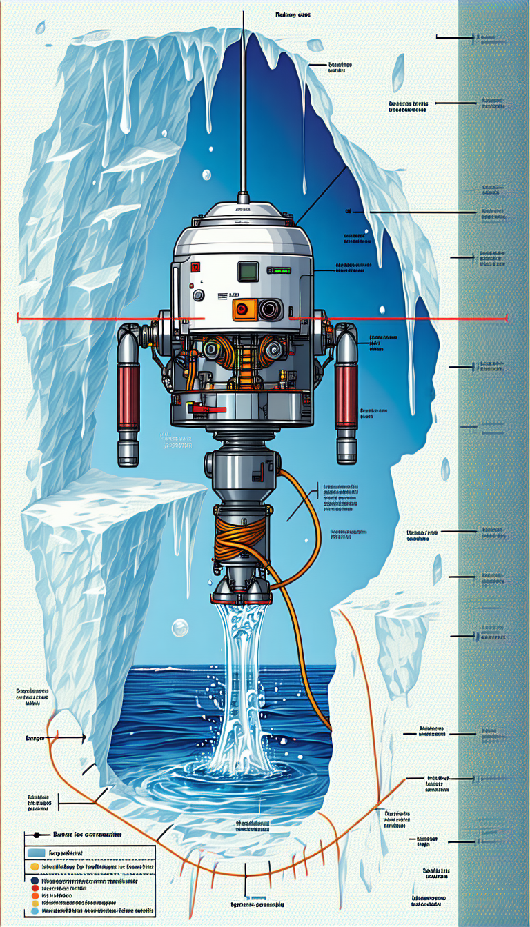 The Image Is A Cartoon Drawing Of A Machine, Possibly A Submarine, With A Long Cord Coming Out Of It