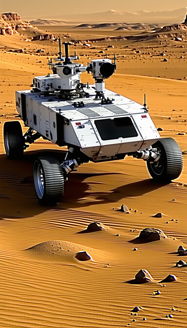 A White Robotic Vehicle With A Large Camera On Top Of It
