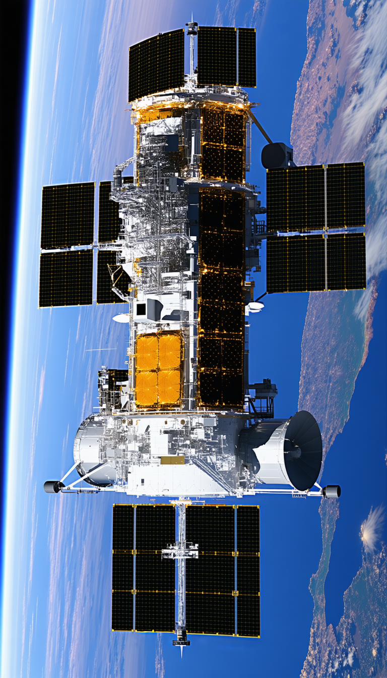 A Space Shuttle With A Large Satellite Dish On Its Side