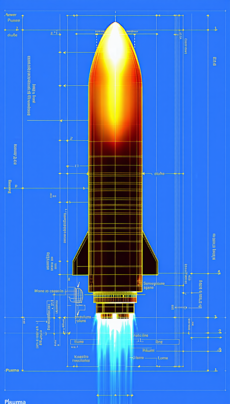 A Rocket Is Shown In A Blue Background, With A Yellow Line Indicating Its Center Of Gravity