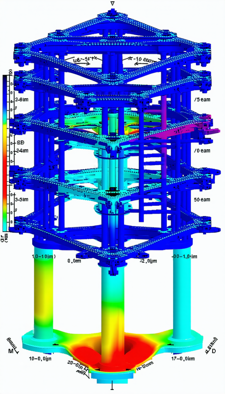 The Image Is A 3d Model Of A Blue Structure, Possibly A Tower Or A Building
