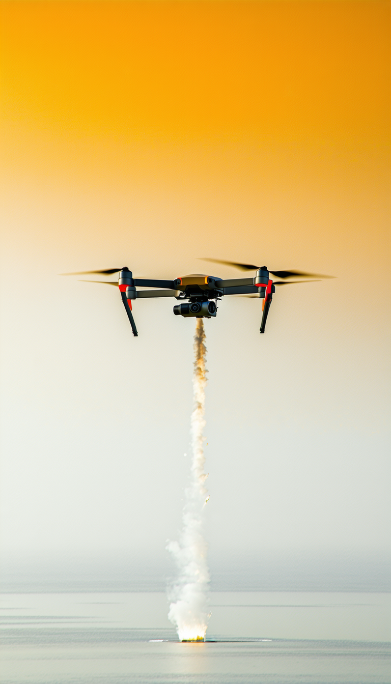 A Drone Is Flying In The Sky, Leaving A Trail Of Smoke Behind It