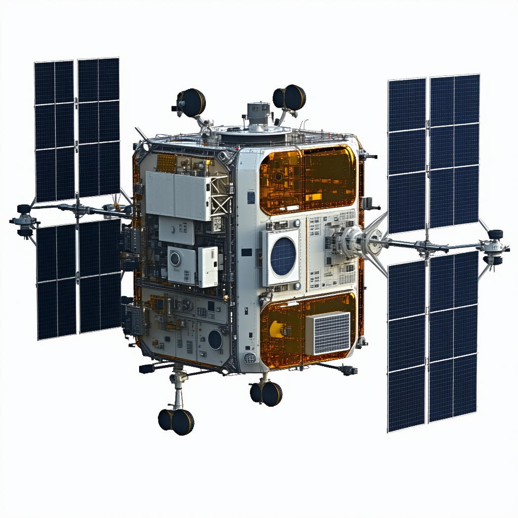 A Large Spacecraft Is Shown In A White Background