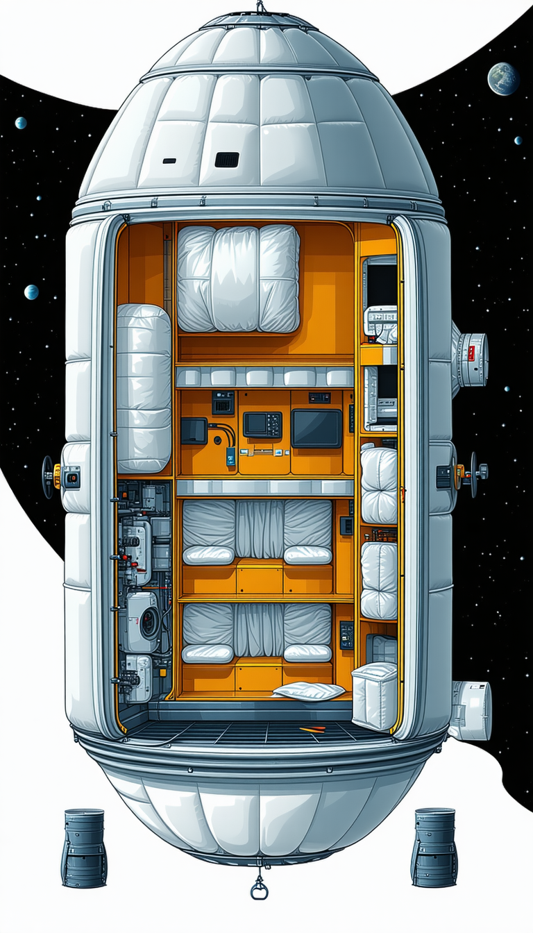 In The Image, There Is A Large White Spacecraft With A Bright Orange Interior