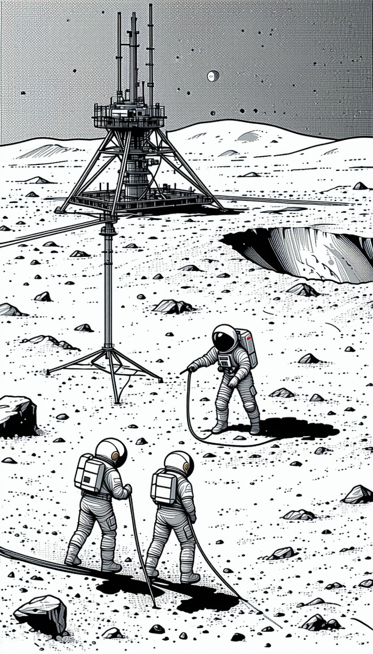 In The Image, There Are Three Astronauts Standing On A Rocky Surface, Possibly On The Moon
