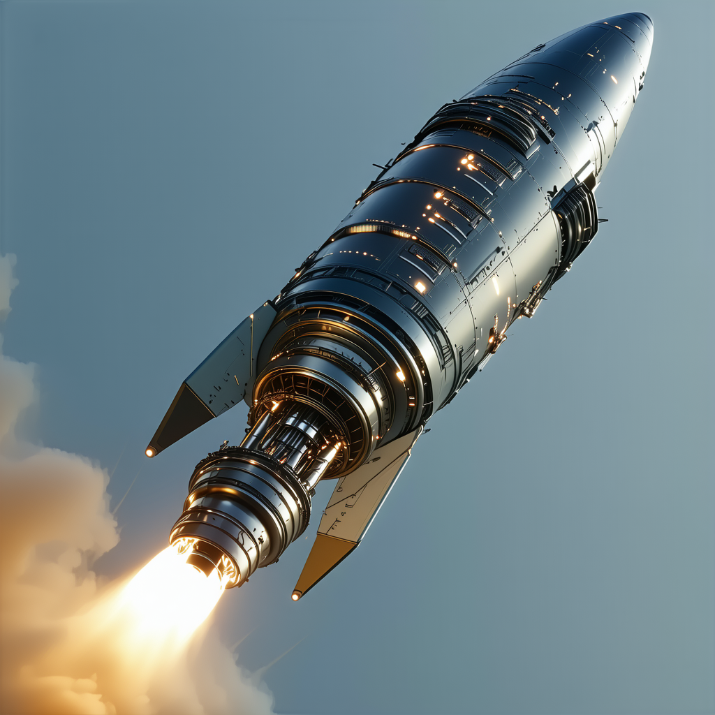 A Rocket Is Flying Through The Sky, With Its Engine On
