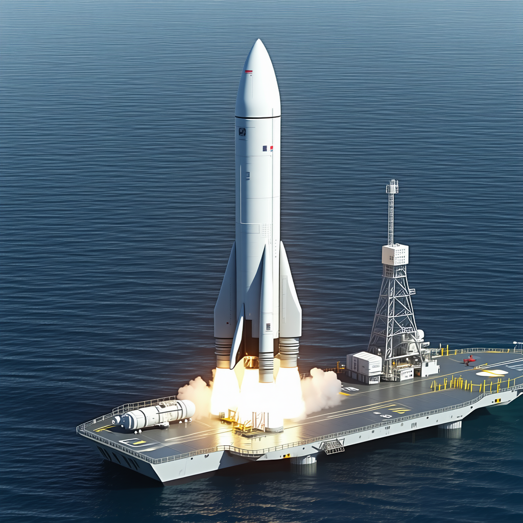 A Rocket Is Being Launched From A Large Ship In The Ocean