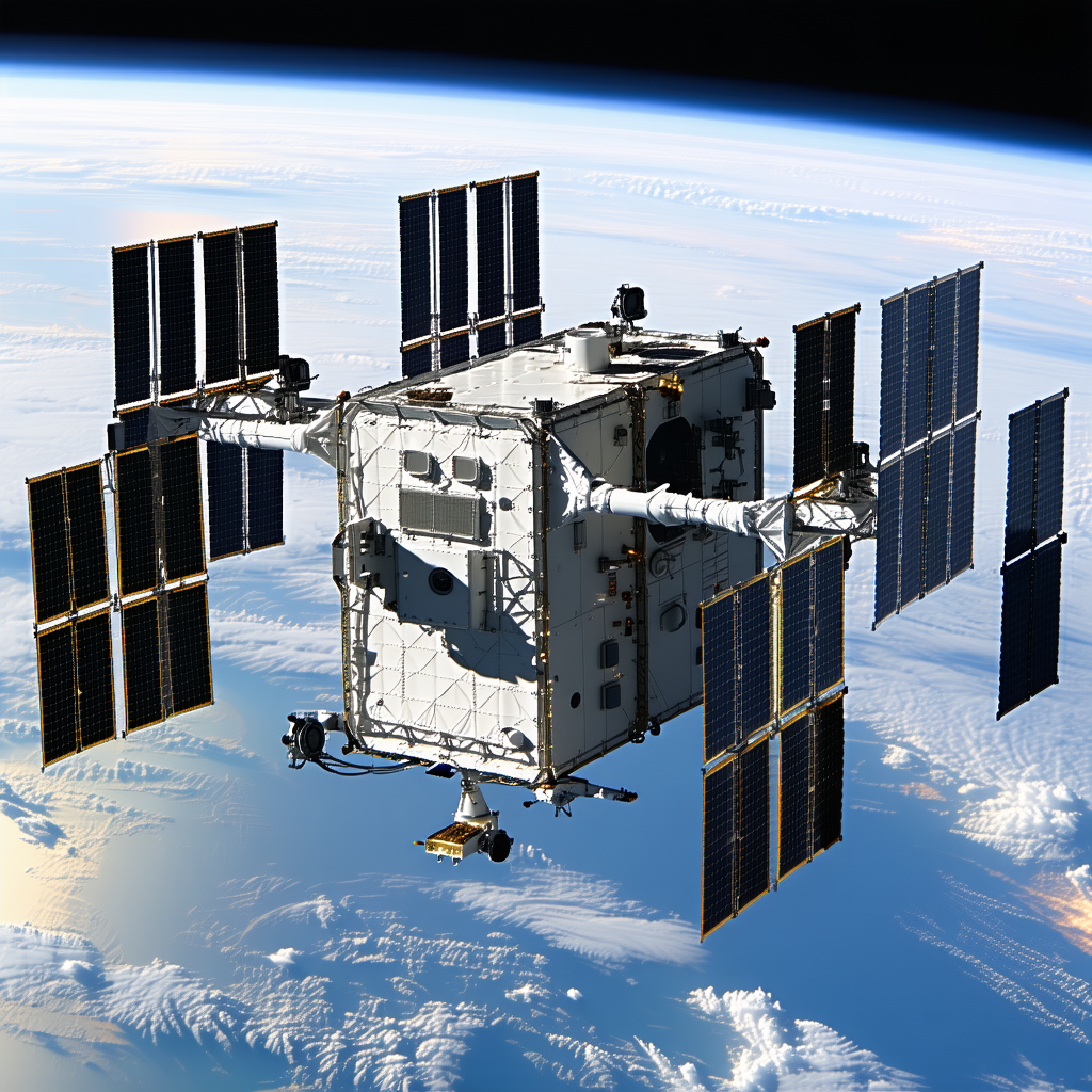 A Space Shuttle With A Large Satellite Dish On Top Of It