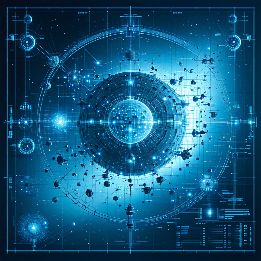 The Image Is A Blue And White Illustration Of A Space Station
