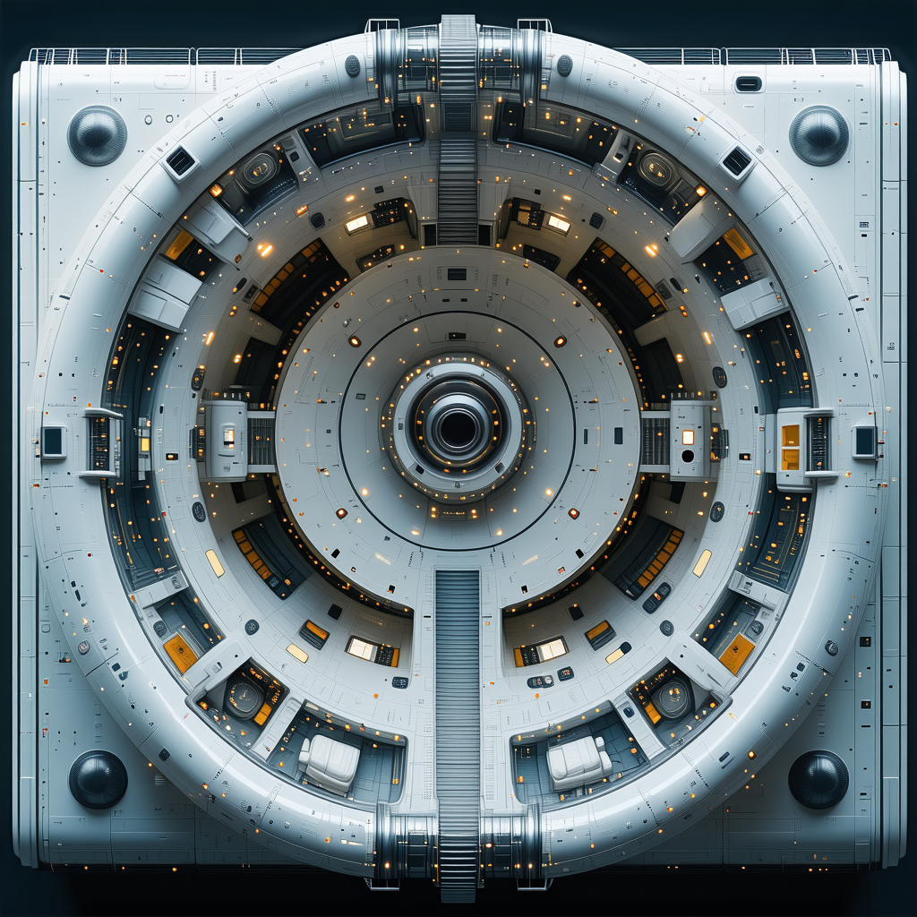 The Image Is A 3d Model Of A Large White Structure, Possibly A Space Station Or A Building