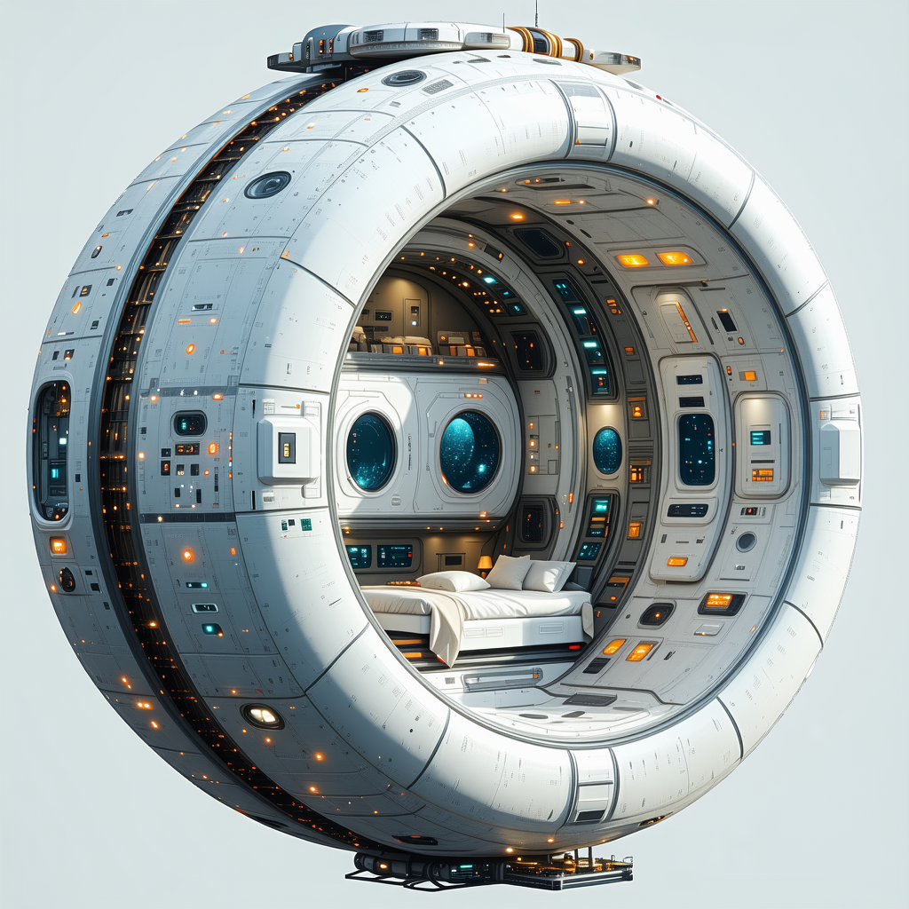 A Large White Spacecraft Is Shown In A Three-dimensional View