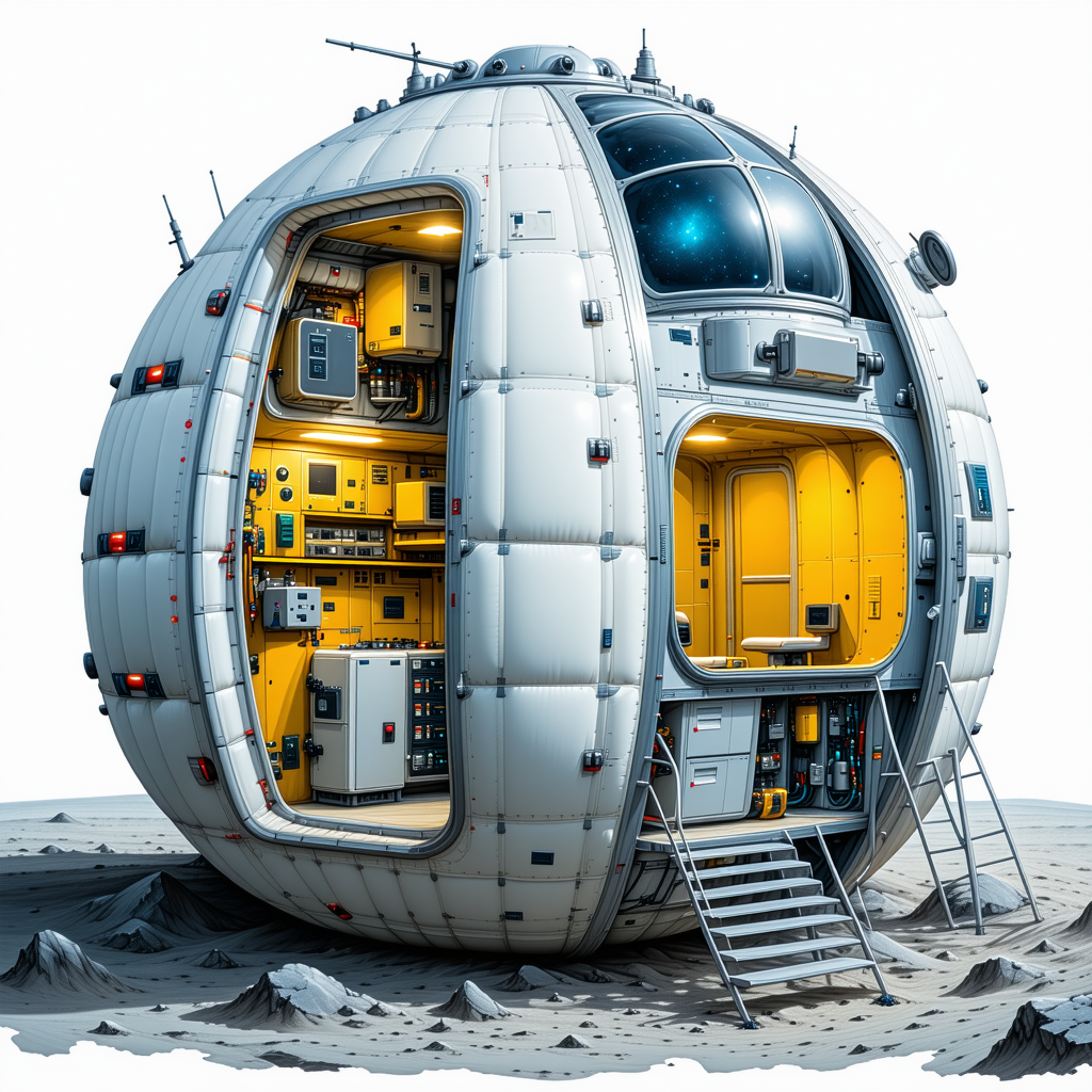 A Large White And Yellow Sphere, Which Appears To Be A Space Station Or A Spacecraft