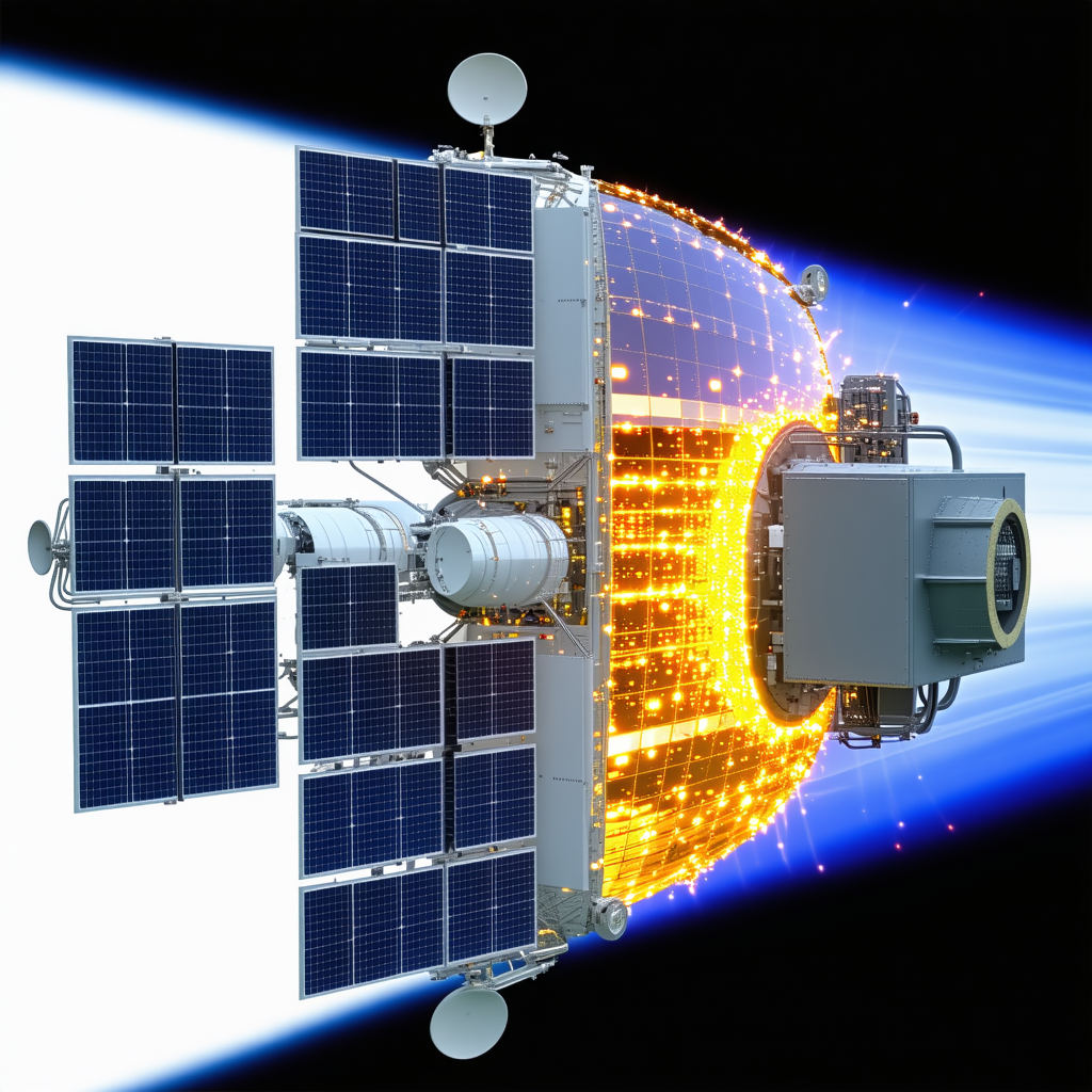 A Spacecraft Is Shown In A Close-up View, With Its Solar Panels And Other Components Clearly Visible
