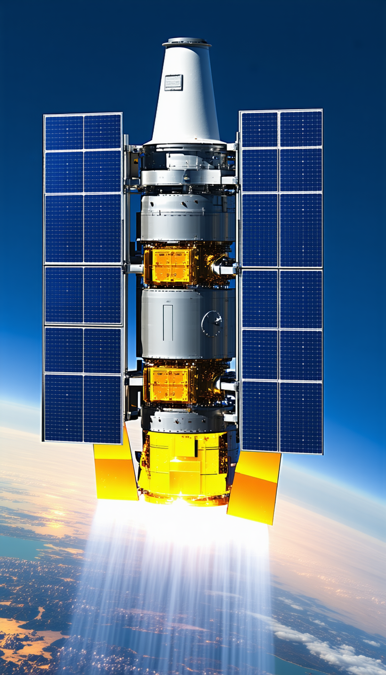 A Spacecraft With A Large Solar Panel On Its Side