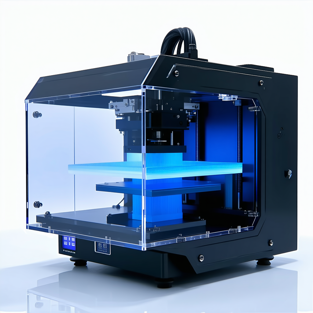 A Large, Blue, Three-dimensional Printer Sitting On A White Surface