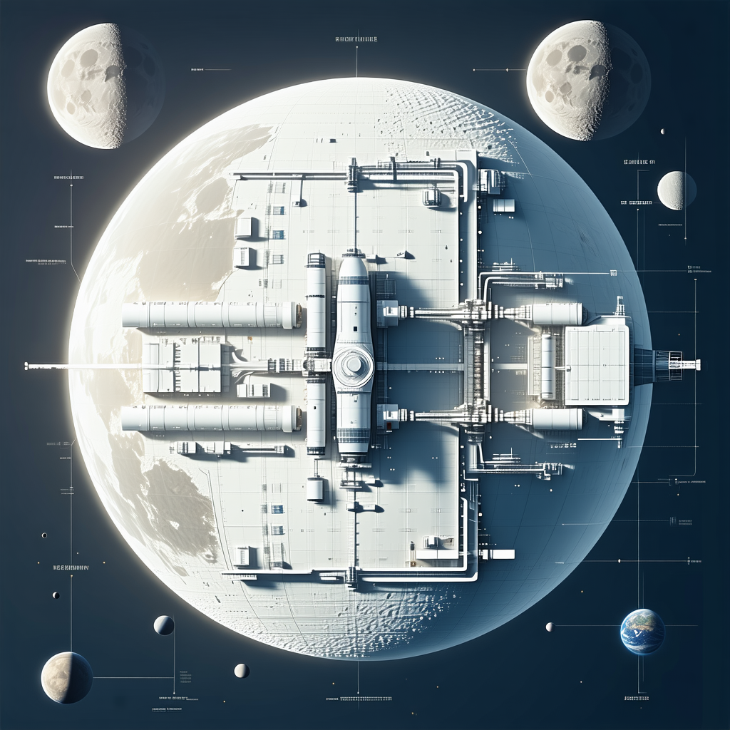 A Large White Space Station Is Shown In A Blue Background