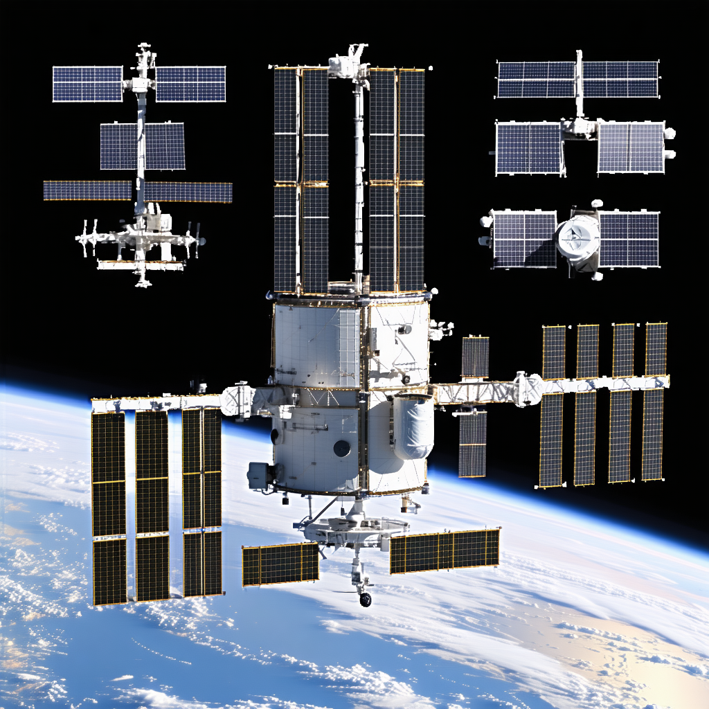 A Large Space Station With A Variety Of Smaller Spacecraft Docked To It