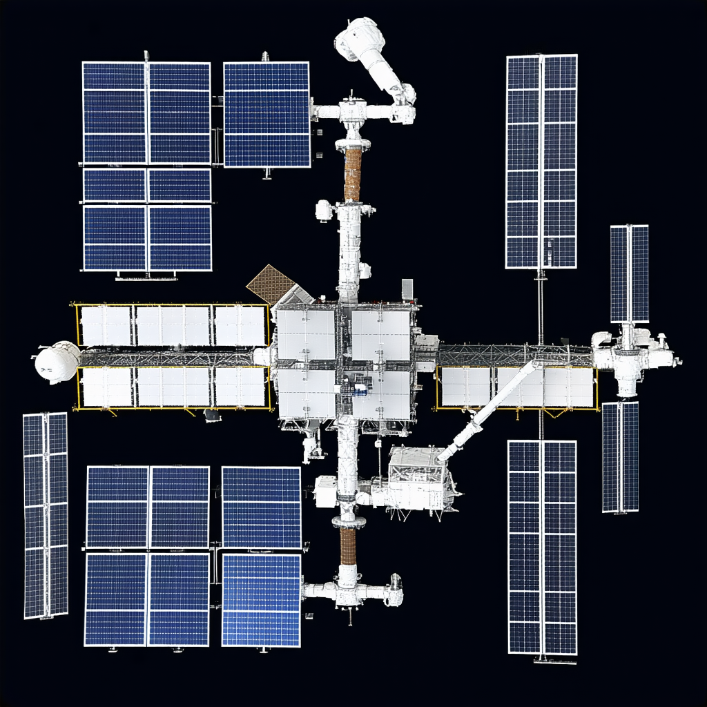 The Image Is A Detailed, Three-dimensional Model Of A Space Station