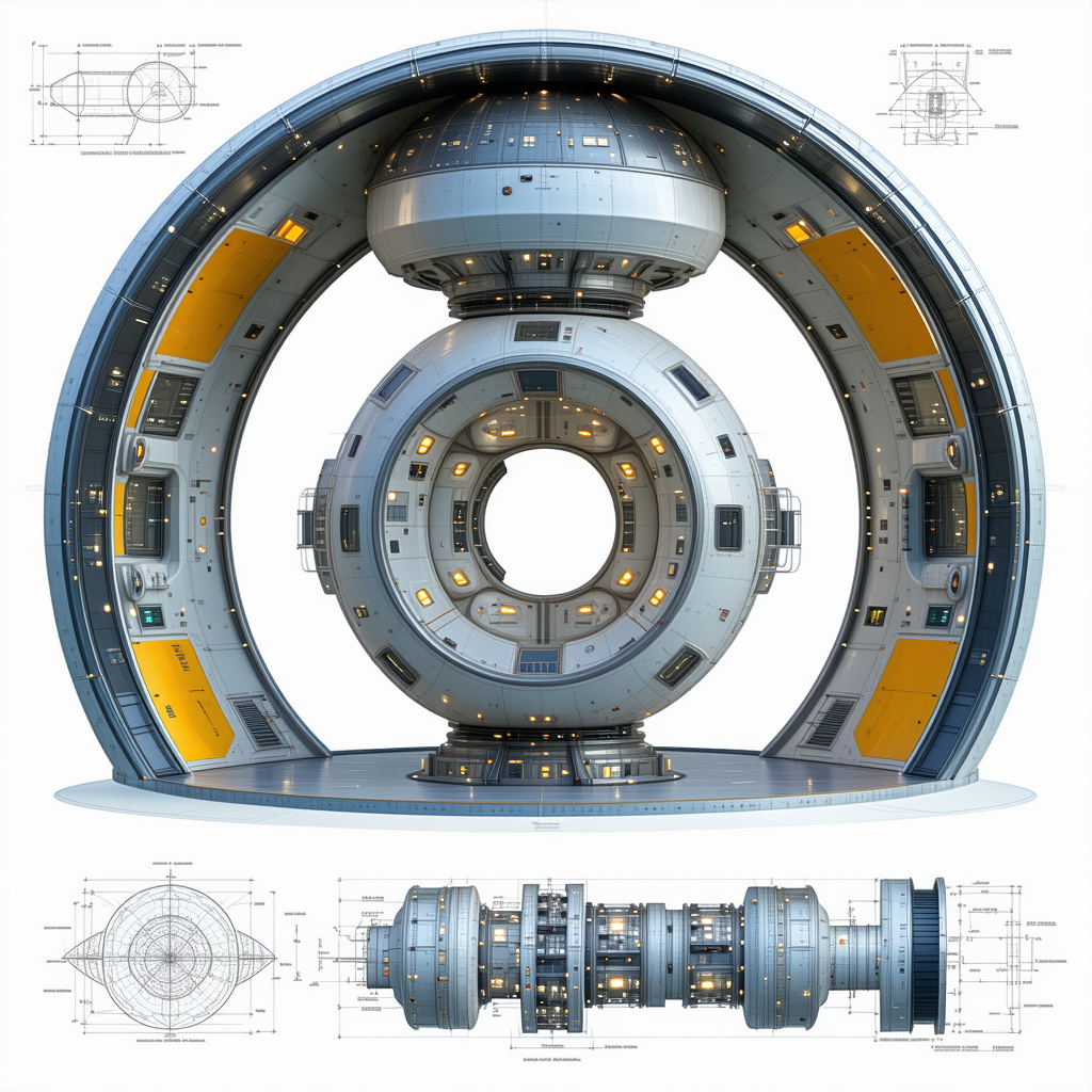 The Image Is A 3d Model Of A Large, Round, White Structure With A Hole In The Center