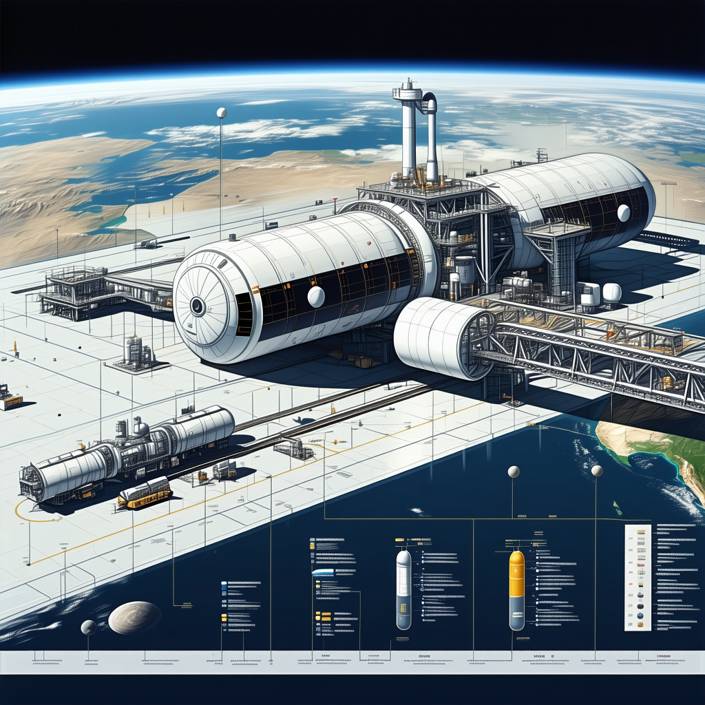 A Large Space Station Is Shown In A Drawing, With A Large Dome On Top