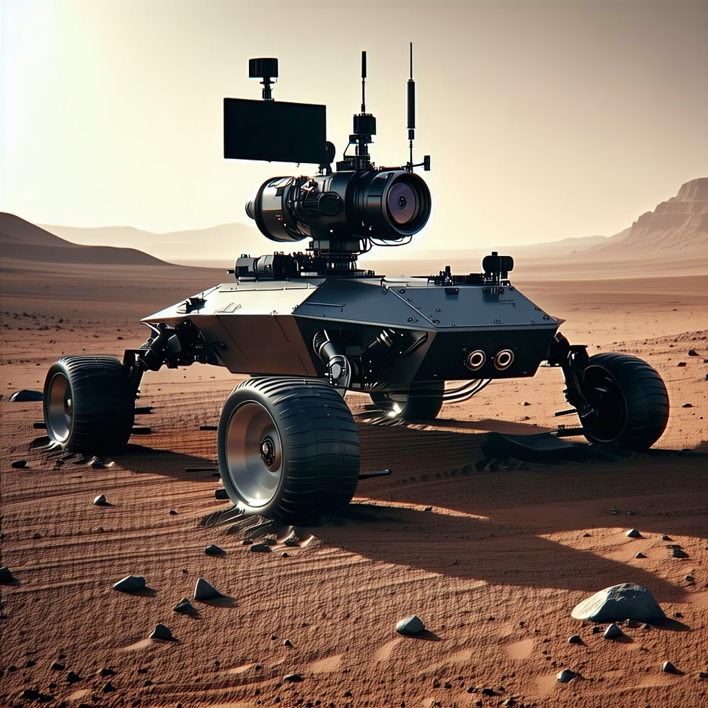 A Robotic Vehicle, Possibly A Rover, Sitting On A Rocky Surface