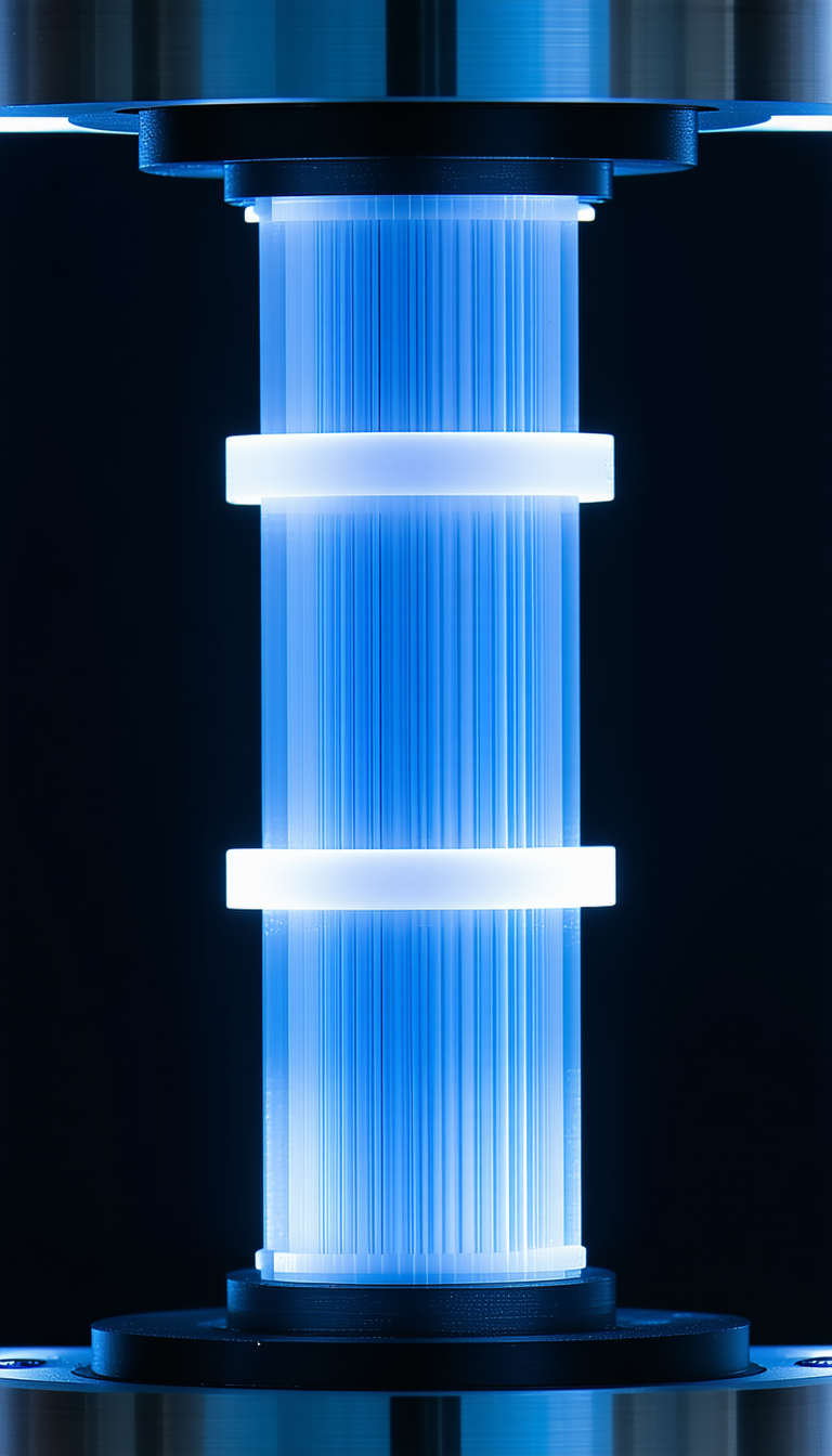 A Blue Lighted Cylinder, Which Appears To Be A Light Fixture Or A Light Bulb