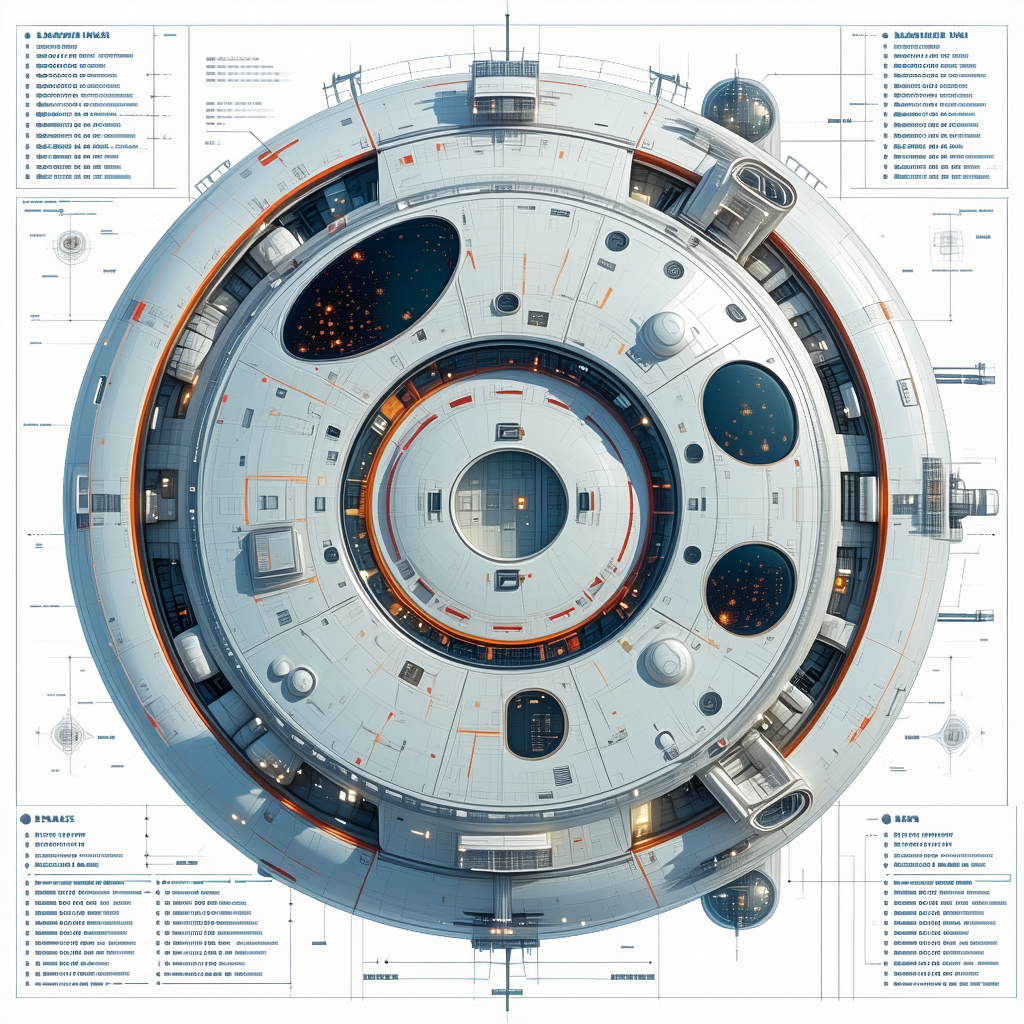 The Image Is A 3d Model Of A Space Station, Showcasing Its Interior And Exterior
