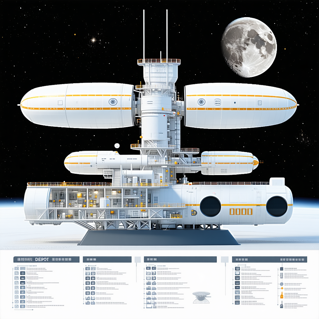 A Large White Space Station Is Shown In A Drawing