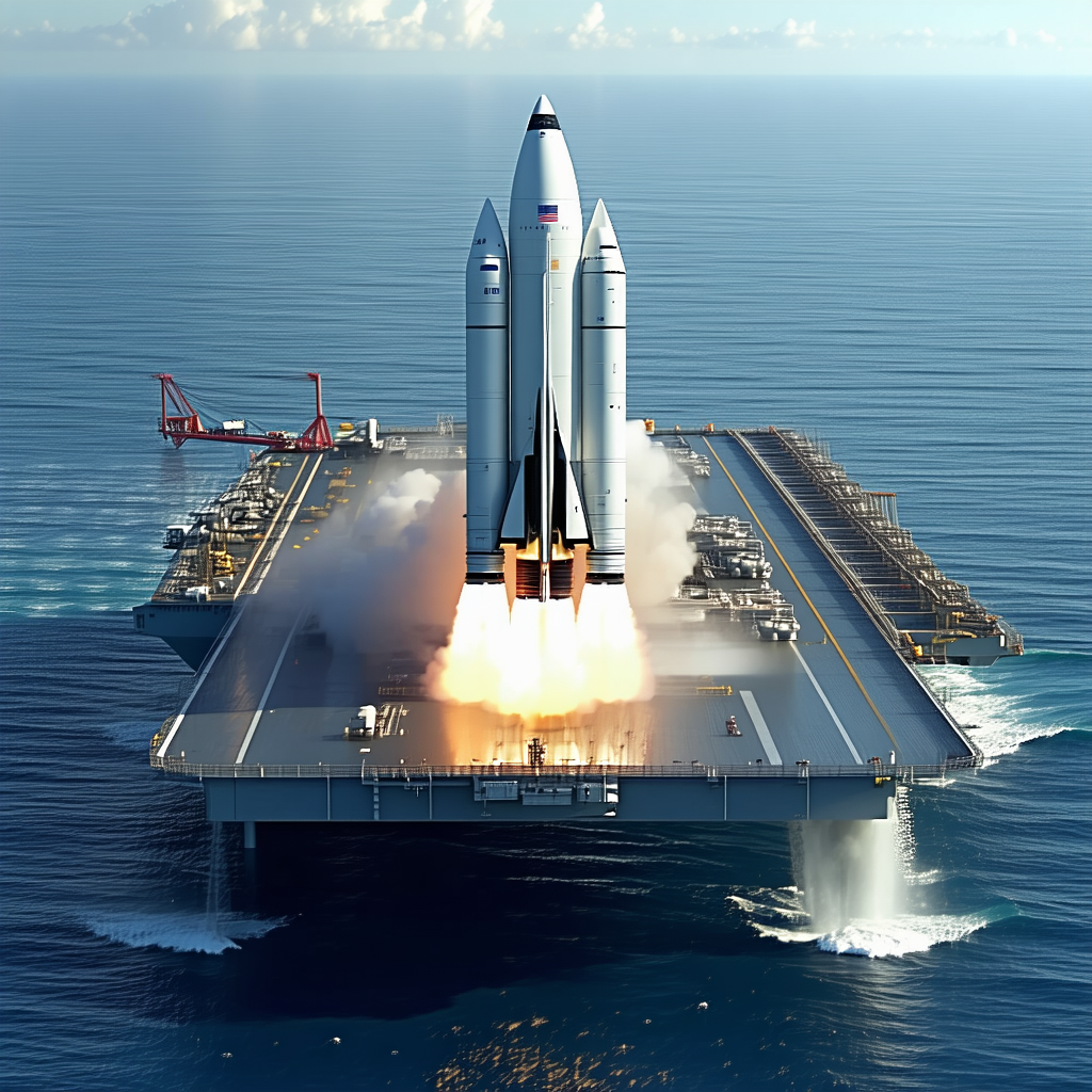 A Large Rocket Ship On A Runway, With A Space Shuttle On Top Of It