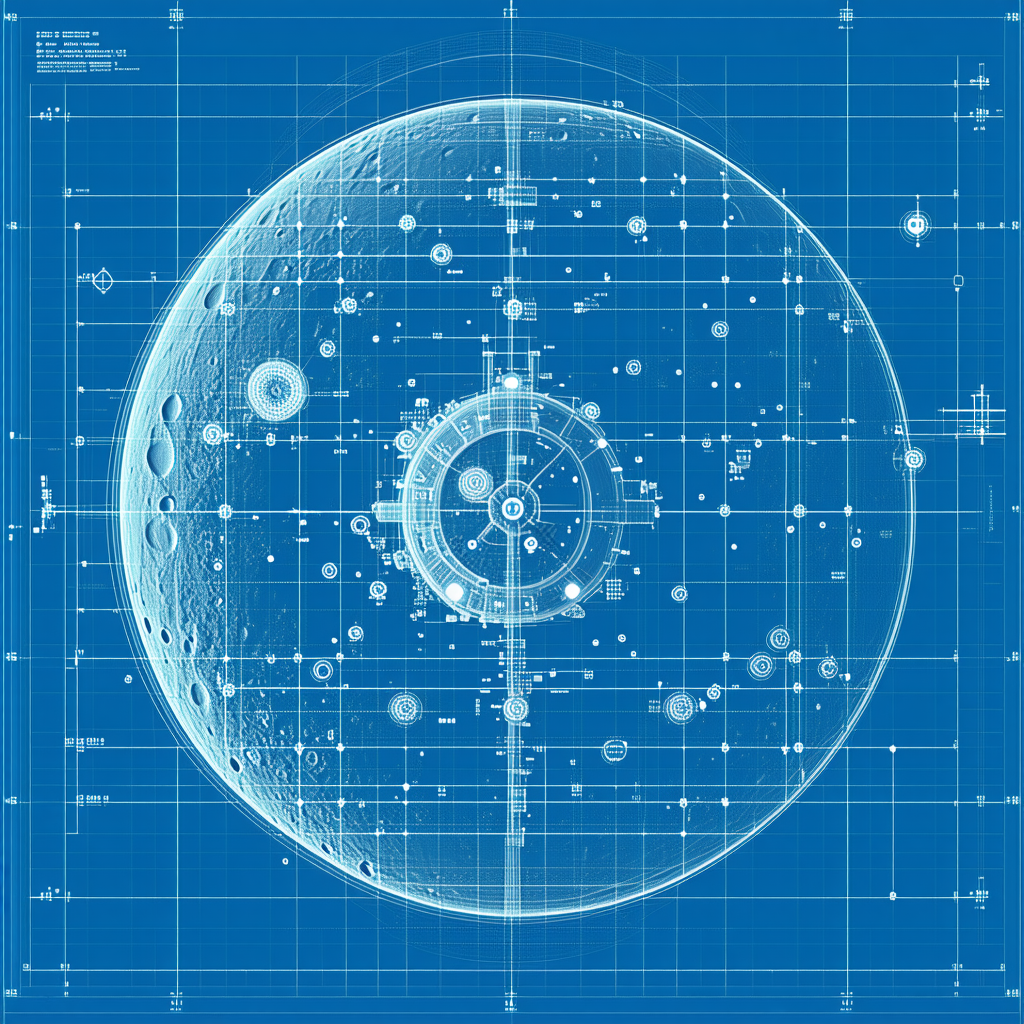 A Blue Drawing Of A Space Station Is Displayed