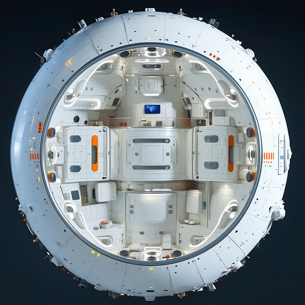 The Image Is A Close-up Of A Large White Spacecraft, Likely A Space Station Or A Space Shuttle