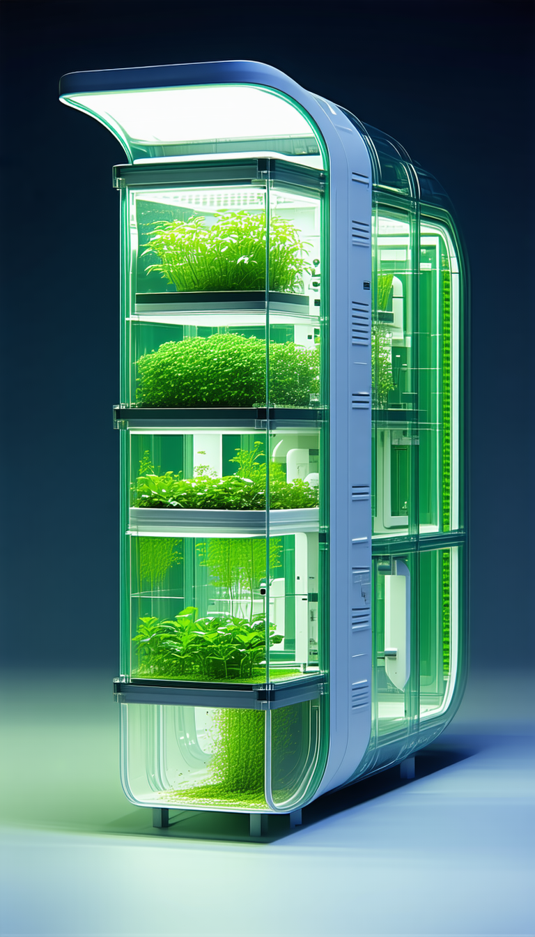 A Large, Green, Glass-fronted Refrigerator Filled With Various Plants