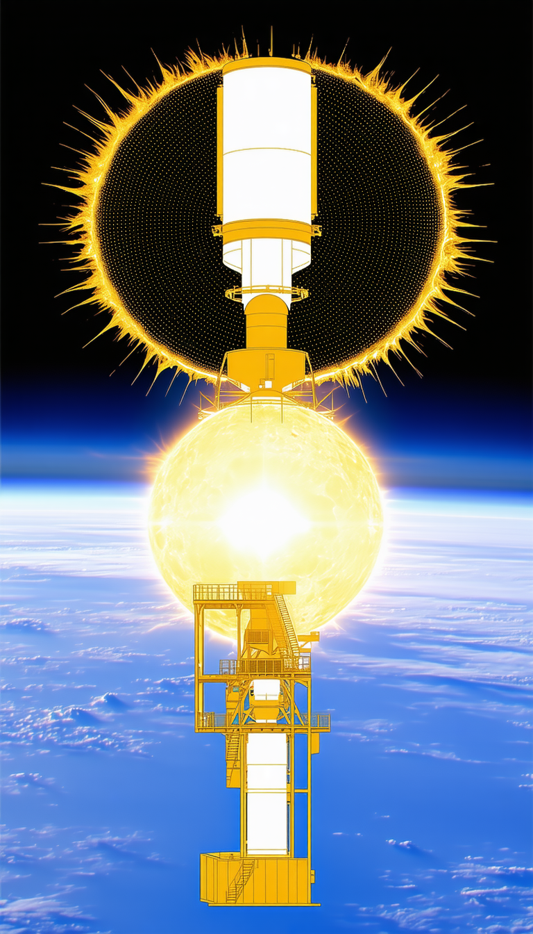 A Large Yellow Structure, Possibly A Space Station Or A Large Satellite, Floating In The Sky