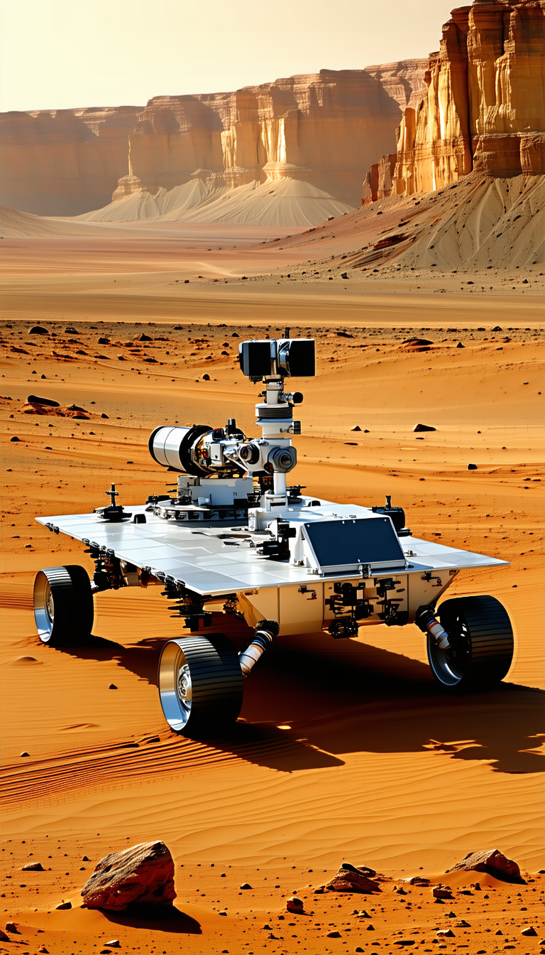 A Large, Silver, Four-wheeled Vehicle Parked On A Dirt Surface