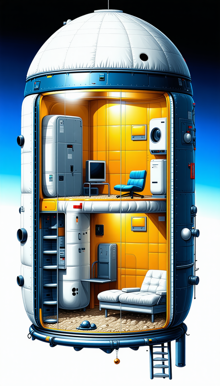 A Futuristic Space Station Is Depicted In A Cartoon-like Drawing