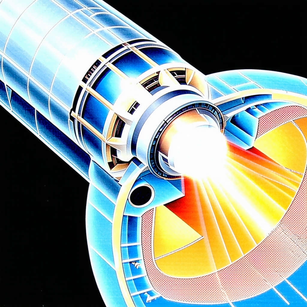 A Blue And Yellow Image Of A Space Shuttle Is Shown