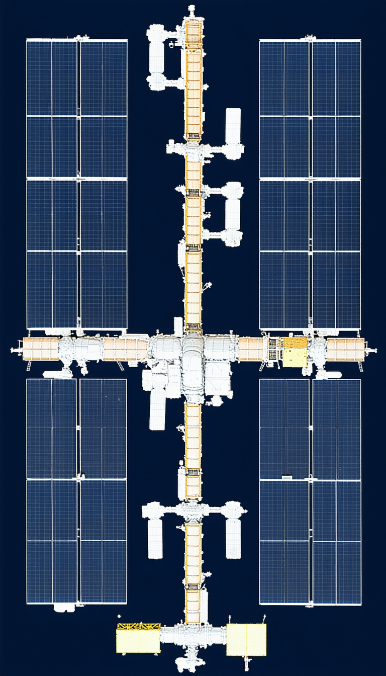 The Image Is A Blue And White Illustration Of A Space Station