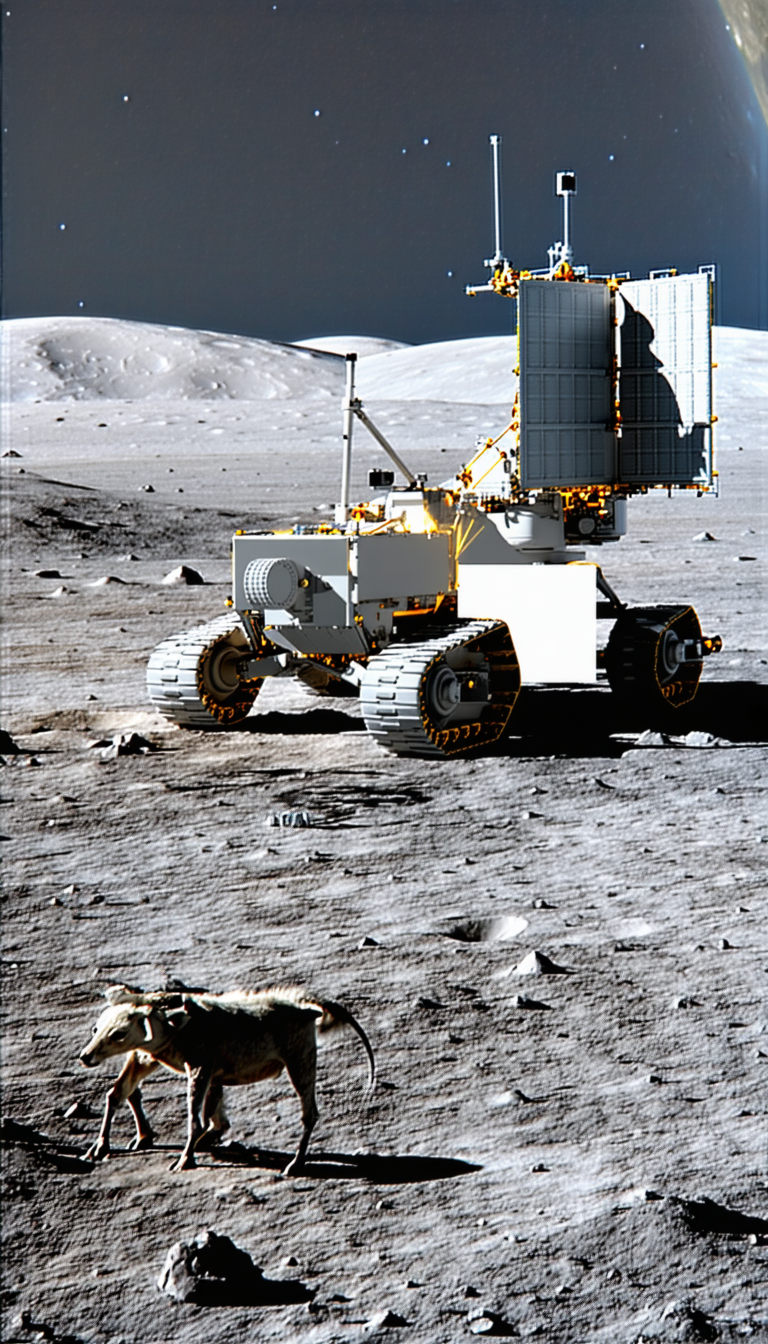 A Large White Vehicle Is Parked On The Moon's Surface