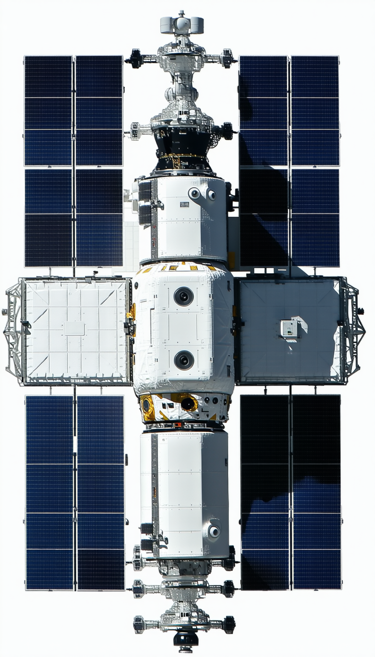 A Large White Spacecraft Is Docked With A Space Station
