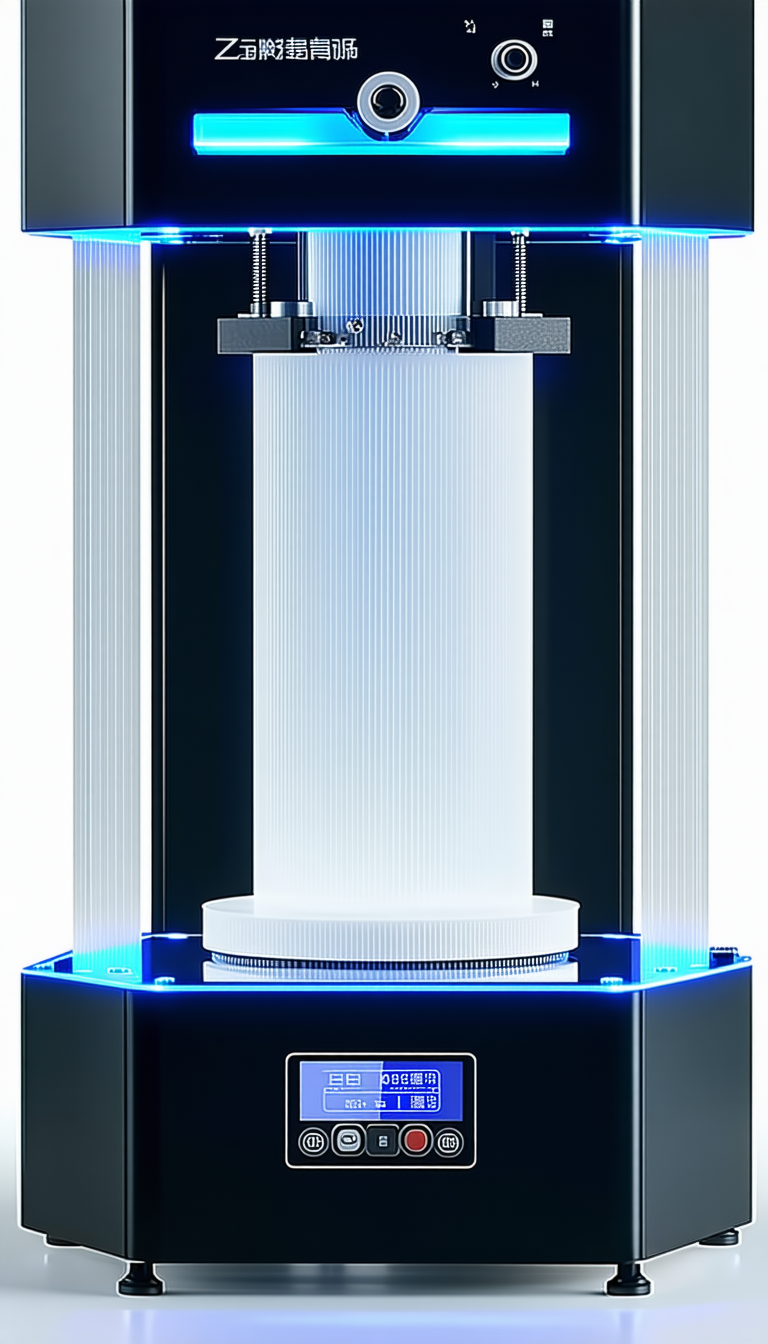 A Large, White, Cylindrical Object Is Sitting On A Black Base
