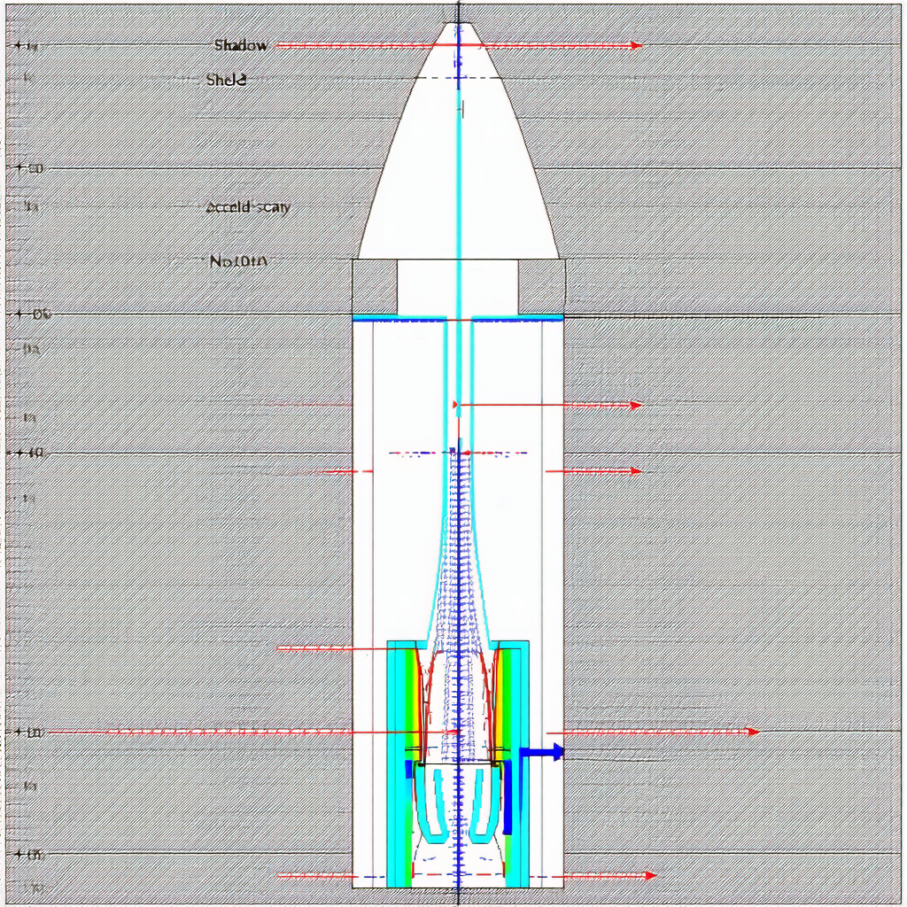 A White Rocket Is Shown In A Drawing, With A Red Line Going Through The Center Of It