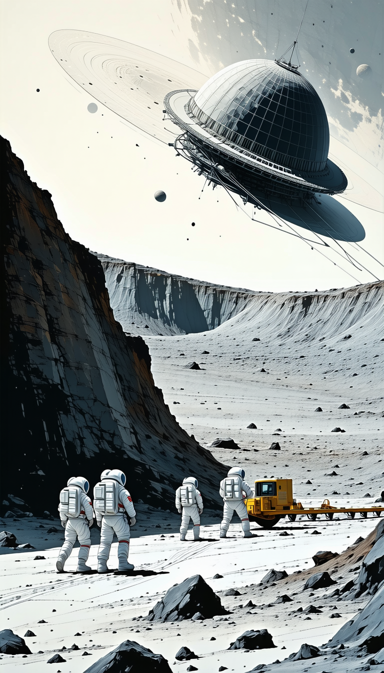 In This Image, There Are Three Astronauts Standing On A Rocky Surface, Possibly On A Distant Planet
