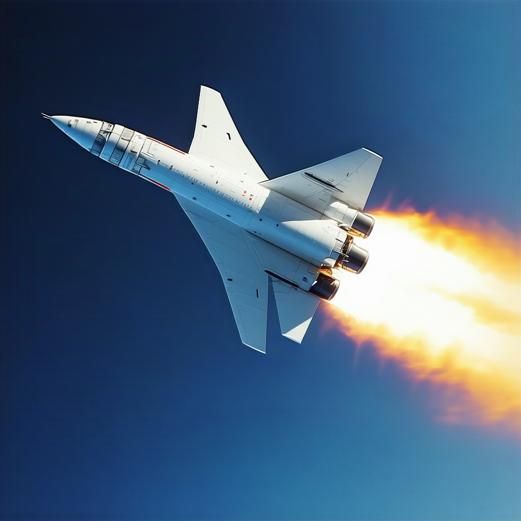 A White Fighter Jet Is Flying Through The Sky, Leaving A Trail Of Smoke Behind It