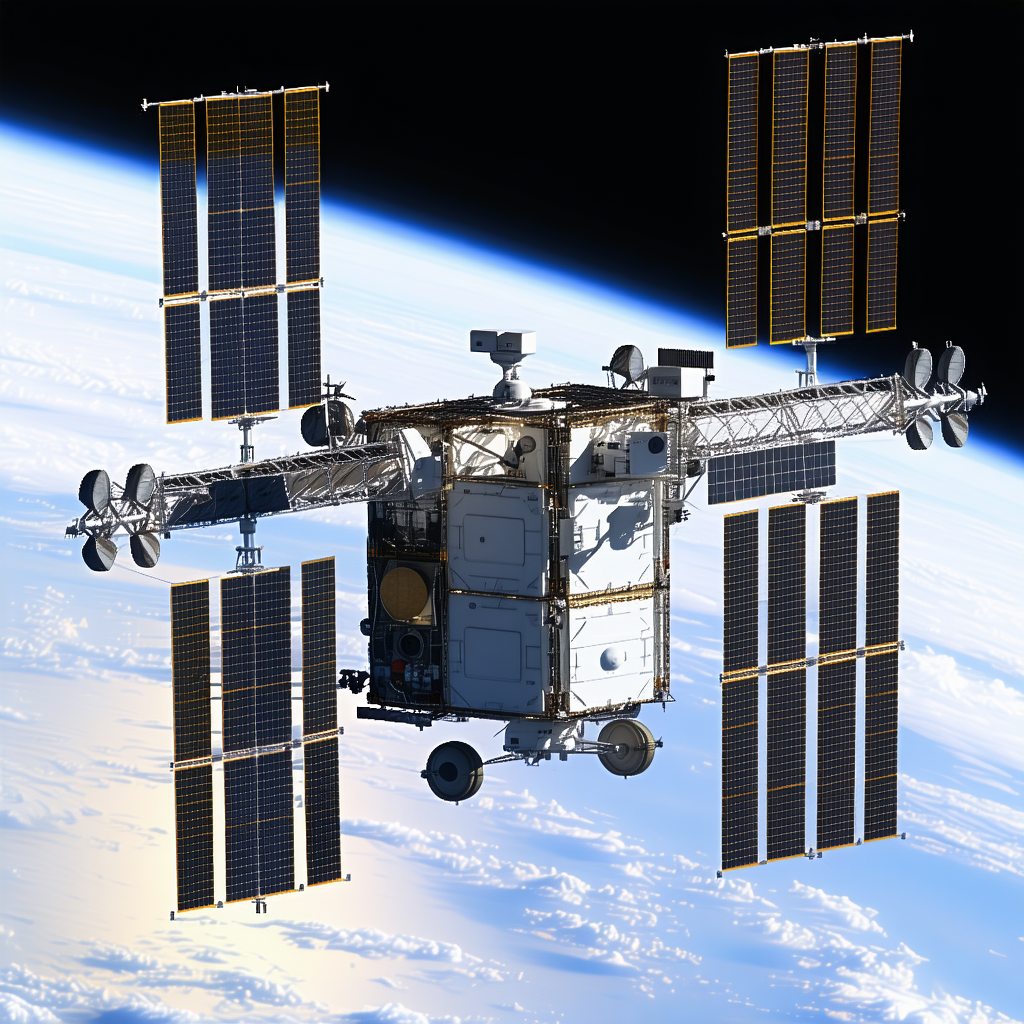 A Space Shuttle With A Large Number Of Solar Panels On Its Side