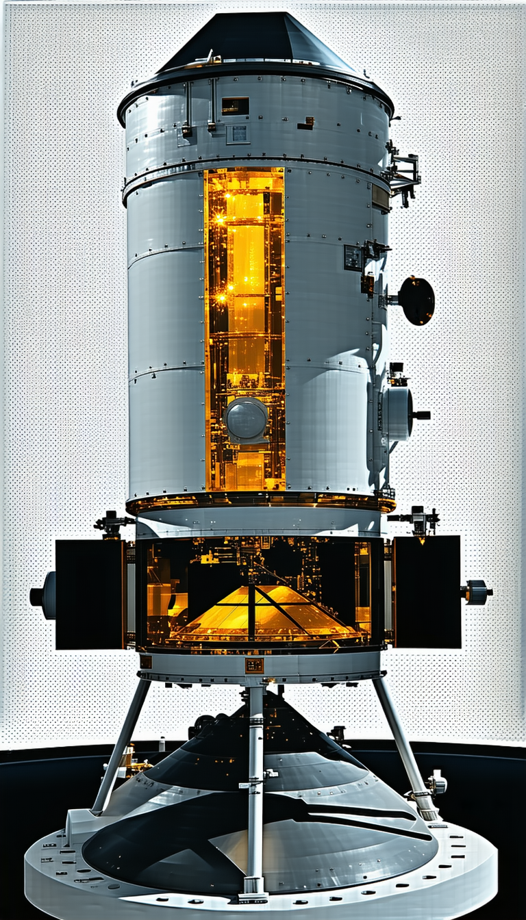 A Large White Satellite Is Sitting On A White Pedestal