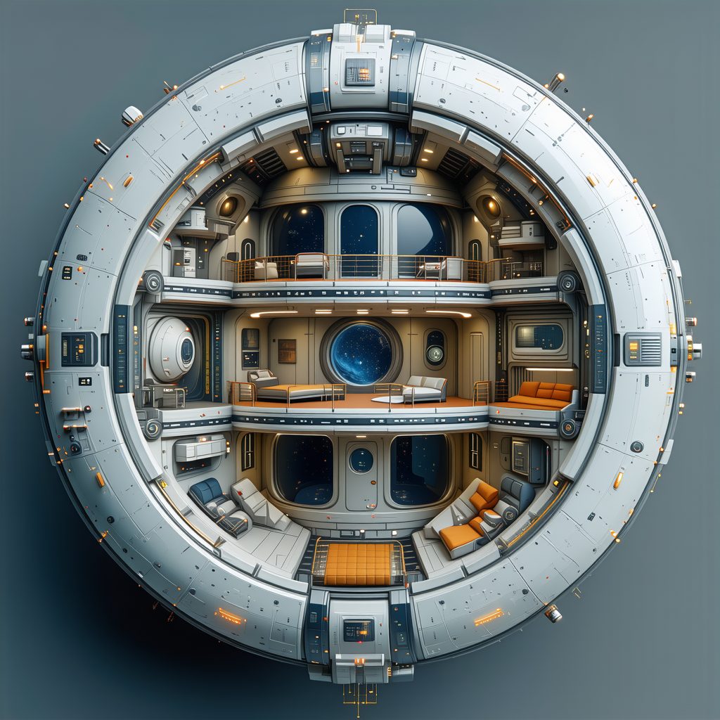 A Futuristic Space Station Is Shown In A 3d Model